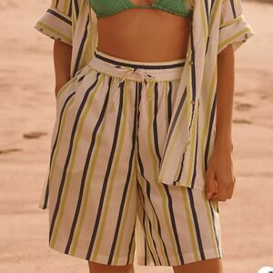 By Anthropologie Boxy Bermuda Shorts Medium Striped White Blue and‎ Green